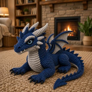 Azure Ridge Dragon Crochet Pattern PDF, Advanced Amigurumi Creature Tutorial, Winged Plush Toy with Horns & Claws Digital Download Gift DIY