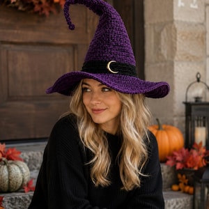 Witch Hat Crochet Pattern, Purple Halloween Costume Accessory, Pointed Cap PDF Tutorial