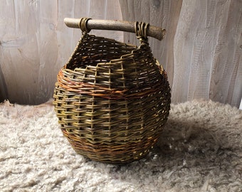 Wooden handled mushroom basket