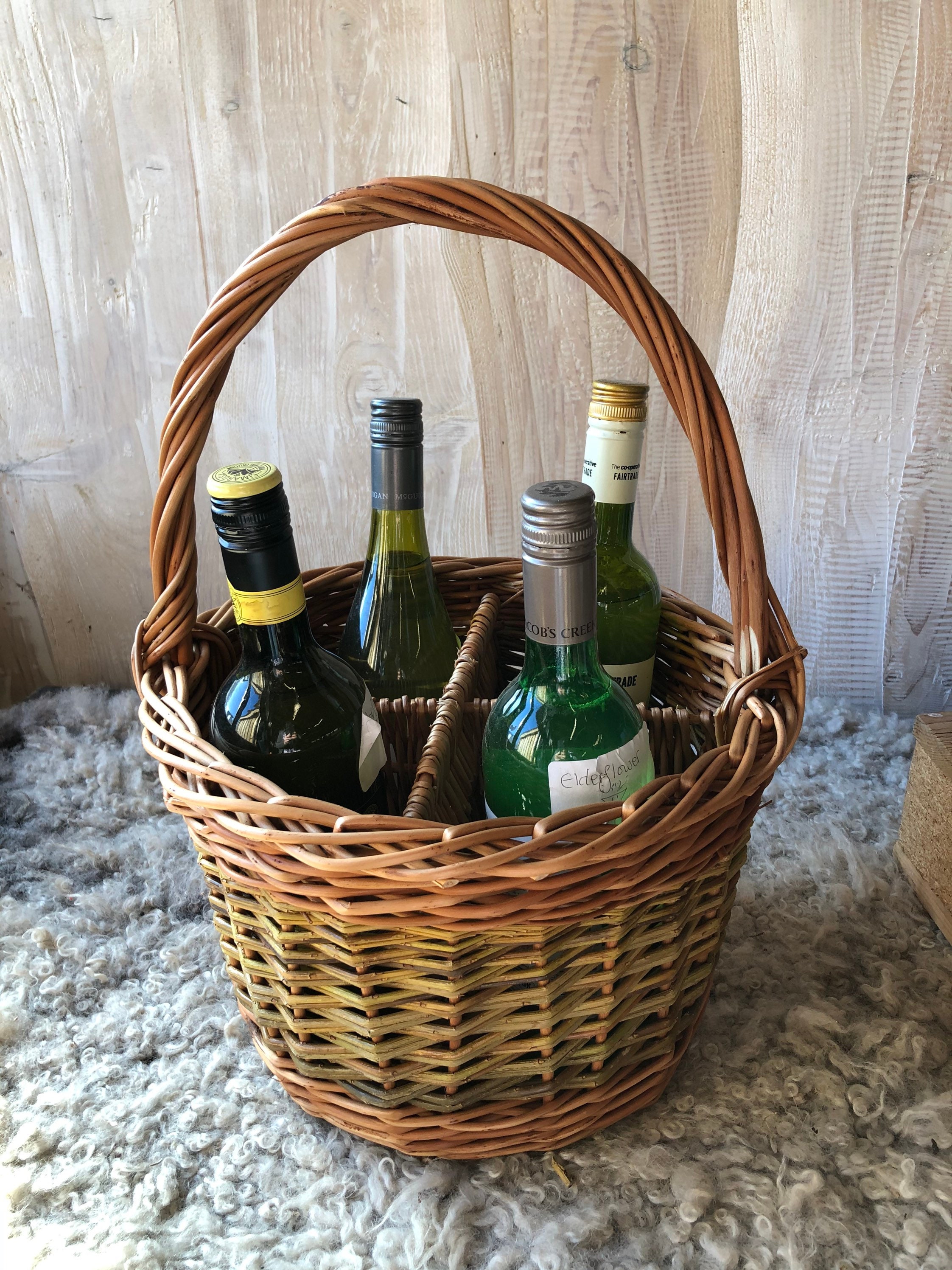 Willow Wine or Milk Bottle Carrier Basket for 4 Bottles Etsy UK