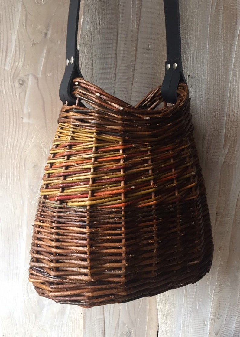 Leather strap handbag basket Etsy