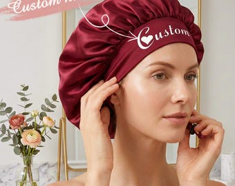 Personalized Satin Bonnet | Custom Name Hair Bonnet | Silk Sleep Cap for Women | Bridesmaid Gift | Curly Hair Night Cap