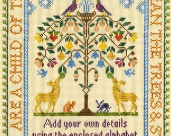 Moira Blackburn Tree of Life Sampler ,Bothy Threads Counted cross stitch Kit , antique style sampler, alphabet