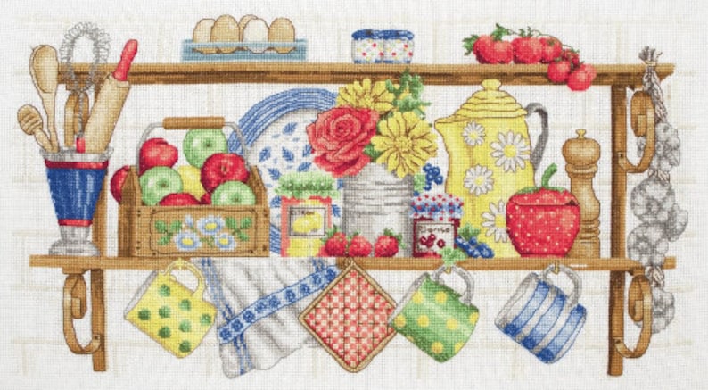 cup shelf PCE757 kitchen utensils The Kitchen Shelf Anchor Cross Stitch Kit