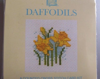 Daffodils Cross Stitch Card Kit from Textile Heritage, Cross Stitch Needlework Kit , counted cross stitch, flower card kit, greeting card