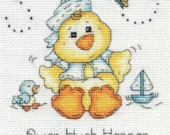 Baby Chick BOY Birth Sampler -Design Works Cross Stitch Kit- 5" x 7"-2897 , embroidery kit, baby sampler, needlework kit