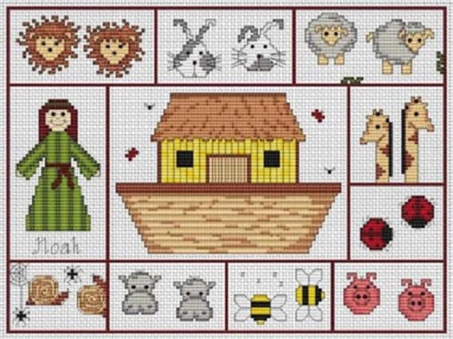 Fat Cat Cross Stitch Kit Noah s Ark Sampler birth sampler Etsy