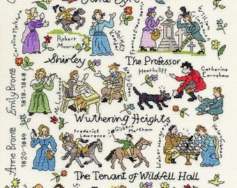 Brontes Characters Bothy Threads Counted cross stitch Kit , play characters, history sampler, Jane Eyre , Wuthering Heights , agnes grey