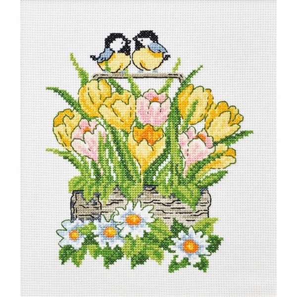 Tulips in Basket Counted Cross Stitch Kit from Permin of Copenhagen