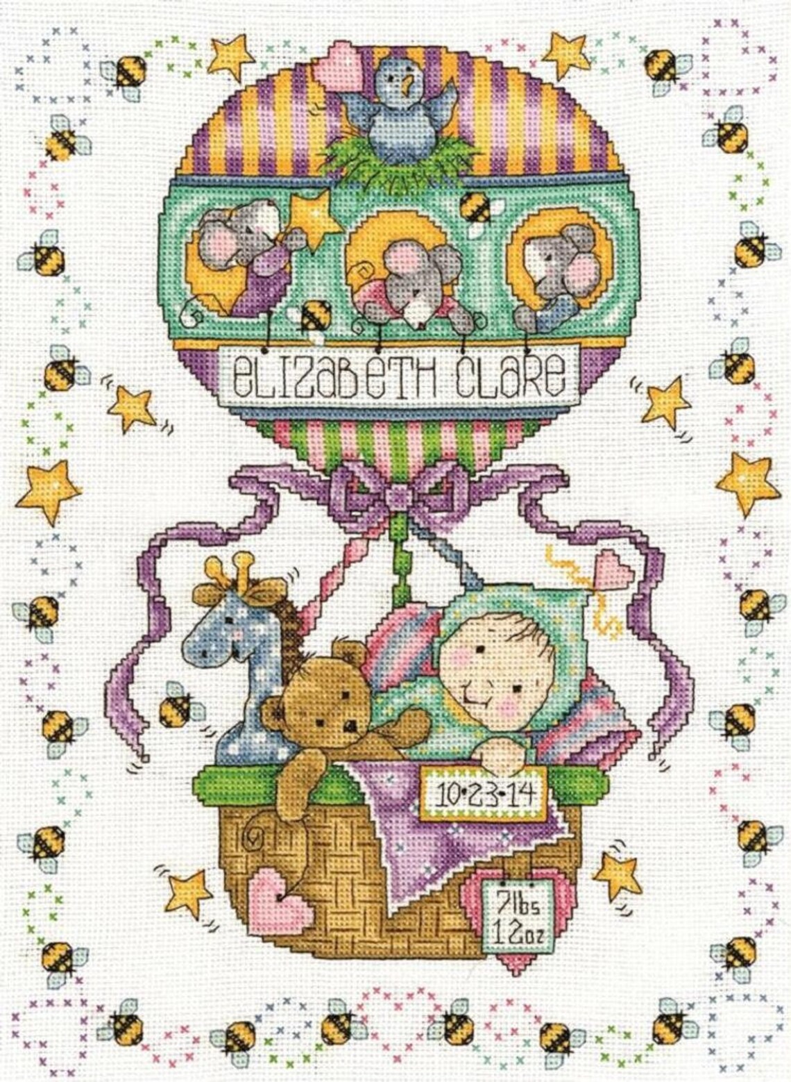 TOBIN BABY Balloon Ride Baby Sampler Counted Cross Stitch Kit Etsy Sail away baby counted cross stitch kit11x14 14 count