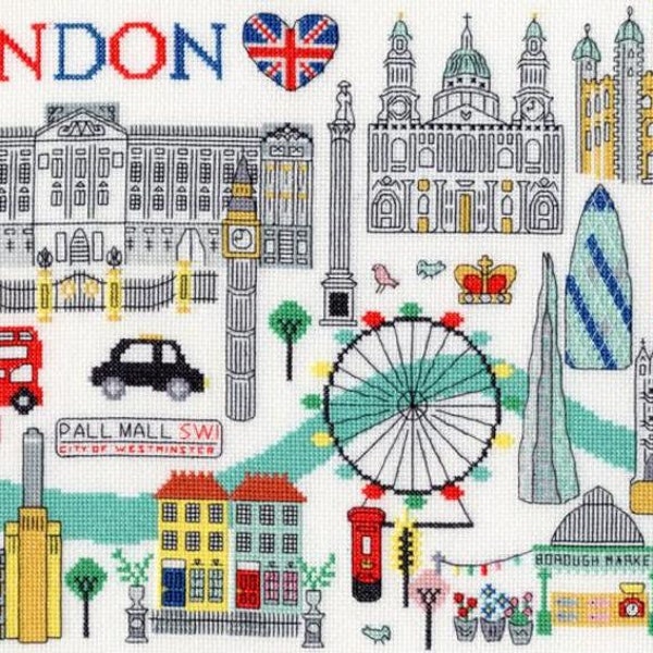 Love London Counted cross stitch Kit by Bothy Threads, Blackwork kit, london blackwork, designed by Jessica Hogarth