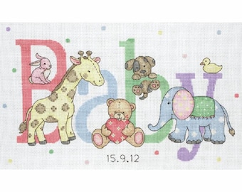 Baby Animals Counted Cross Stitch Kit from Anchor, Baby sampler Counted Cross Stitch, baby girl or boy