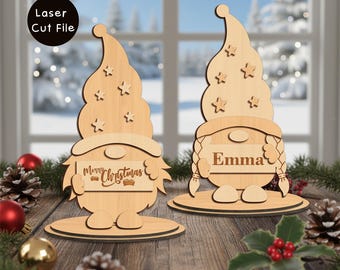 Christmas Gnome SVG Bundle, Personalized Gnome Laser Cut, Winter Gnome Decor SVG, Glowforge Gnome, Wooden Christmas Gift, Gnome Ornament DXF