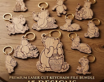 Classic Winnie-the-Pooh Keychain SVG Bundle, Vintage Pooh Laser Cut Files, Baby Shower Keychain, Baby Gift Keychain, Party Favor, Glowforge