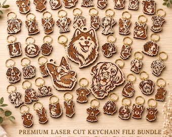 Dog Keychain Svg Bundle, Dog Breed Svg, Pet Keyring Engraved, Dog Dad Gift Svg, Dog Lover Svg, Animal Keychain Svg, Dog Laser Cut Dxf File
