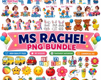 Miss Rachel Digital Png Images, Clipart Files, Miss Rachel Cake Topper, Birthday Girl PNG, DIY Party Decor Stickers, Printable Ms Rachel
