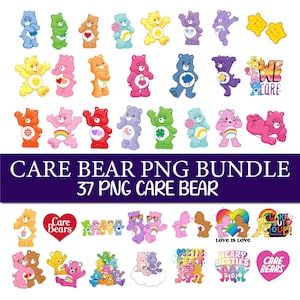 May include: A digital collection of Care Bear PNG images featuring various colourful bears, hearts, and rainbows. The text reads CARE BEAR PNG BUNDLE 37 PNG CARE BEAR, Care Bears, LOVE IS LOVE, BESTIES FEST, and BEARY BESTIES in various fonts and colours.