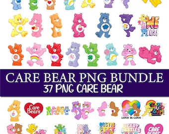 Care Bears Belly Badges PNG Bundle, Cute Cartoon Rainbow Bear Clipart, Kawaii Bear Cut Files for Cricut Silhouette, Party Decor Cutouts PNG