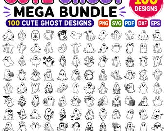 Cute Ghost SVG Bundle, Halloween Ghost PNG Clipart, Kawaii Ghost SVG, Spooky Svg Bundle Cricut, Boo Svg, Halloween Clipart Bundle