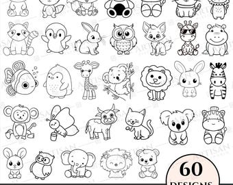Zoo Animals Svg Bundle, Cute Baby Animal Svg, Baby Shower Favors Printable, Animal Clipart Svg Designs, Kawaii Animal Face Svg Cricut