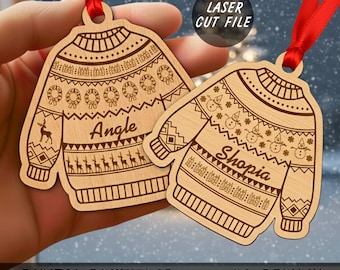 Christmas Sweater Ornament Bundle Svg, Ugly Sweater, Personalized Name, For Glowforge, 06 Laser Cut Files