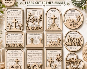 Jesus Songs Laser Cut Frame Bundle, Christian Hymn Gift, Jesus Decor Wall Art, Amazing Grace, In The Garden Hymn, He Is Risen, SVG DXF LBRN2