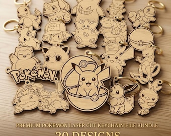 Pokemon Inspired Wooden Keychain, Cute Toy Keychain SVG Laser Cut File, SVG DXF LBRN2 Bundle, Digital Download for Glowforge XTool, Cricut