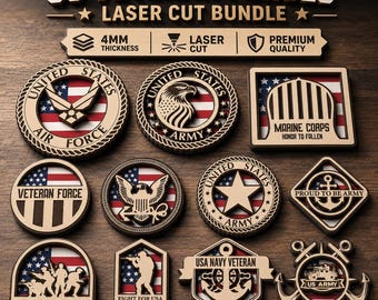 US Veteran Forces Laser Cut Bundle, Honor the Fallen Sign, Patriotic Military Wall Art , Memorial Day SVG, Military Gift SVG, Army, Navy Svg