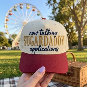 Now Talking Sugar Daddy Applications Hat, Funny 3D Puff Trucker Cap Gift for Her