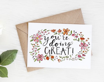 You&#39;re Doing Great Card - Cute Friendship Card - Just Because Card - Any Occasion Card - Card for Friend - Encouragement Card