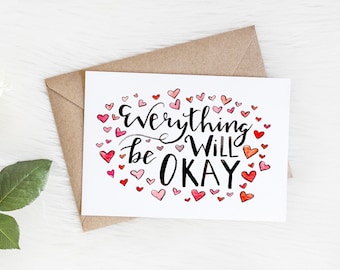 Everything Will Be Okay Card - Hearts Greeting Card - Blank Inside - Sympathy Card - Friendship - Encouragement Greeting Card