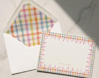 Personalisierte Regenbogen Gingham Briefpapier | Benutzerdefinierte Grußkarten | Dankeskarten