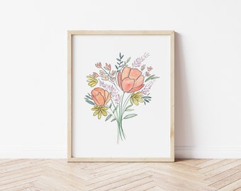 Peony Flowers Wall Art - Pink Floral Prints - Flower Bouquet Artwork - Watercolor Peonies Art Print - Watercolor Floral Print