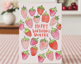 Strawberry Birthday Card: Hand-Lettered Watercolor Design