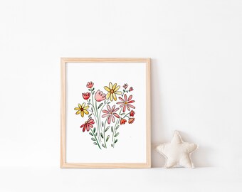 Wildflower Watercolor Art Print, Girl Nursery, Nursery Gift, Watercolor Wall Art, New Mom Gift, Flower Art Print, Baby Gift, Baby Girl