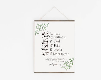 Philippians 4:8 Scripture Print | Modern Calligraphy, Botanical Art