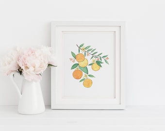 Oranges Art Print - Orange Wall Art - Citrus Wall Art - Watercolor Orange Prints - Modern Kitchen Art