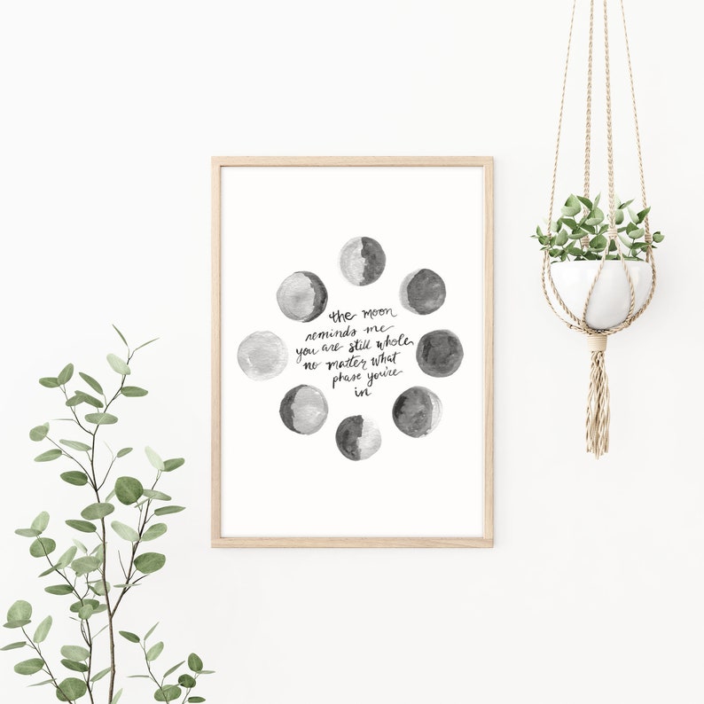 GRAYSCALE Moon Phases Print  Inspirational Wall Art Print  image 1