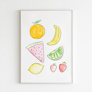 Fruit Watercolor Print Modern Fruit Art Fruit Wall Art Citrus Print Summer Fruit image 1