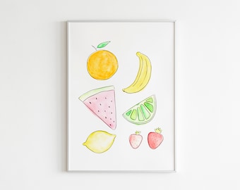 Fruit Aquarel Print - Modern Fruit Art - Fruit Wall Art - Citrus Print - Zomer Fruit