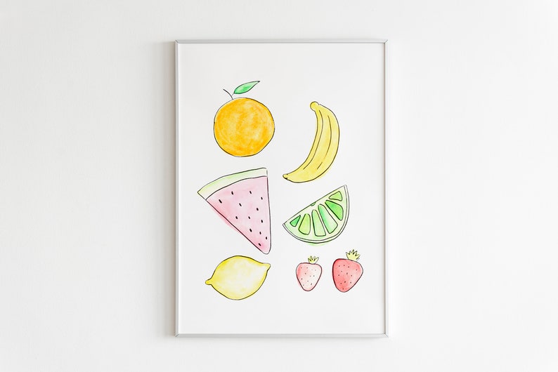 Fruit Watercolor Print Modern Fruit Art Fruit Wall Art Citrus Print Summer Fruit image 1