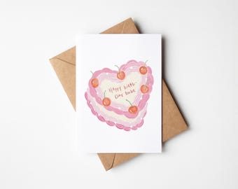 Carte d'anniversaire rose pour elle | carte d'anniversaire gâteau coeur | Carte mignonne de gâteau | Carte d'anniversaire féminine | Anniversaire bébé | Souhaits d'anniversaire doux