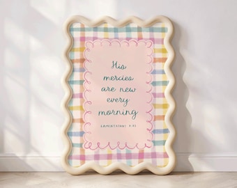 His Mercies Are New Every Morning Print Wehklagen 3:23 Gingham Christian Wandkunst