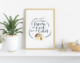 Home Quote Art Print – Housewarming Gift, Watercolor Illustration
