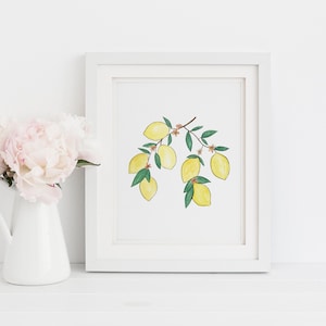 Lemon Watercolor Art Print: Botanical Kitchen Wall Decor