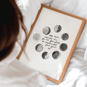 Maanfase aquarel kunstafdruk: hemels citaat, zelfliefde bohodecor