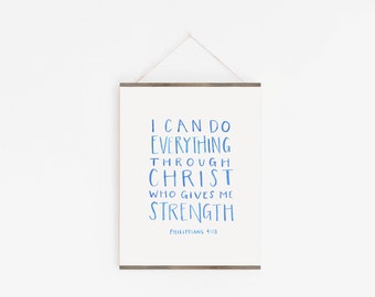 Philippians 4:13 Scripture Art Print | Watercolor Christian Wall Decor