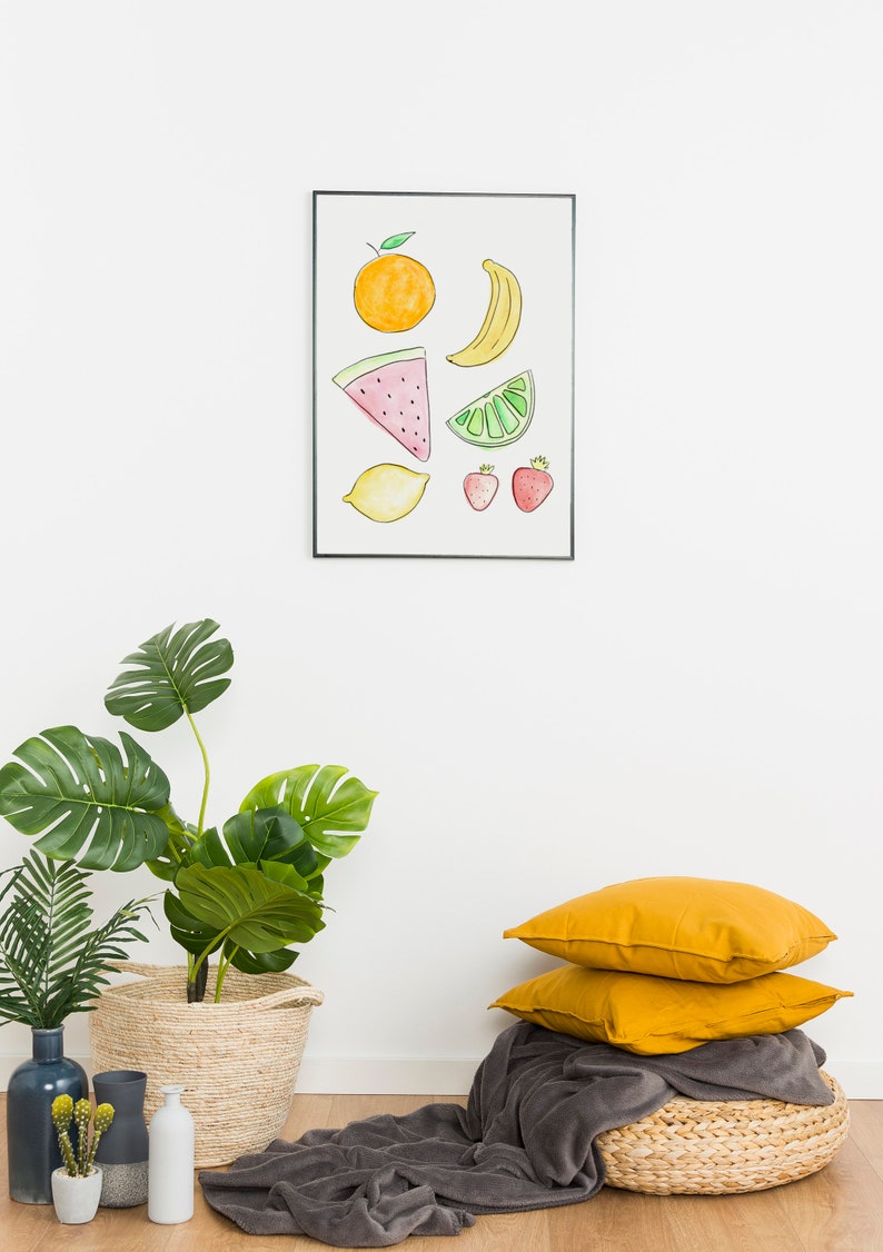 Fruit Watercolor Print Modern Fruit Art Fruit Wall Art Citrus Print Summer Fruit image 4