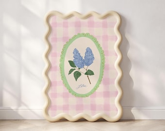 Lila Illustration Druck | Rosa Vichy-Karo-Kinderzimmer-Kunst Mädchen Raum Dekor