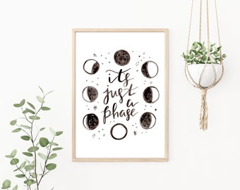 Aquarel kunstdruk maanfasen: hemels muurdecor